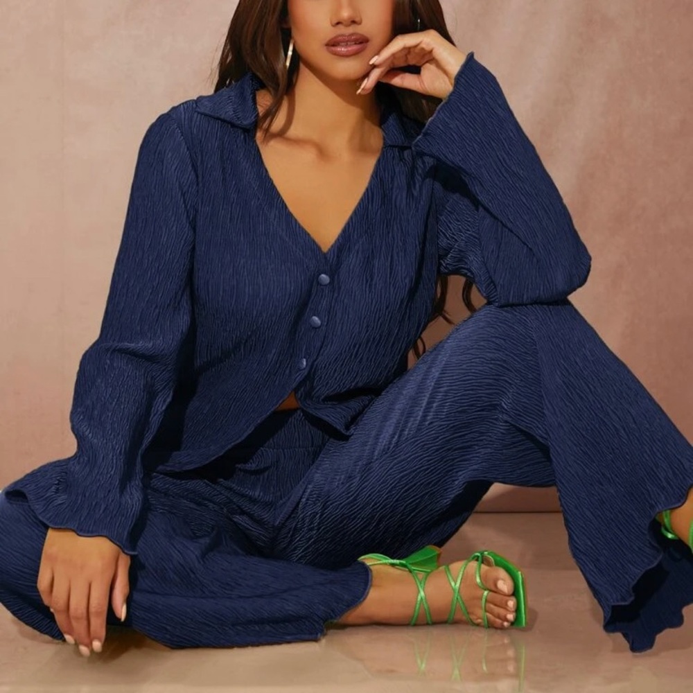 Navy Blue Matching Set! Pants and Blouse